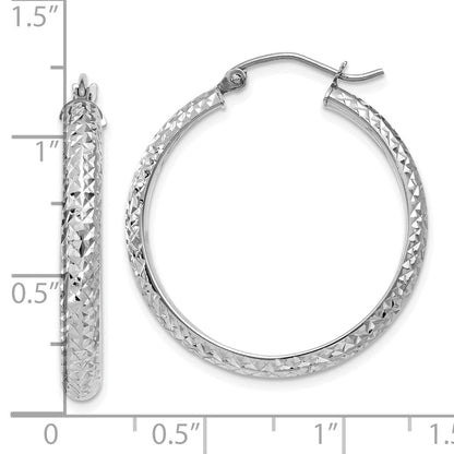 10K White Gold 10K Diamond-Cut 3.5X28mm Hollow Hoop Earrings