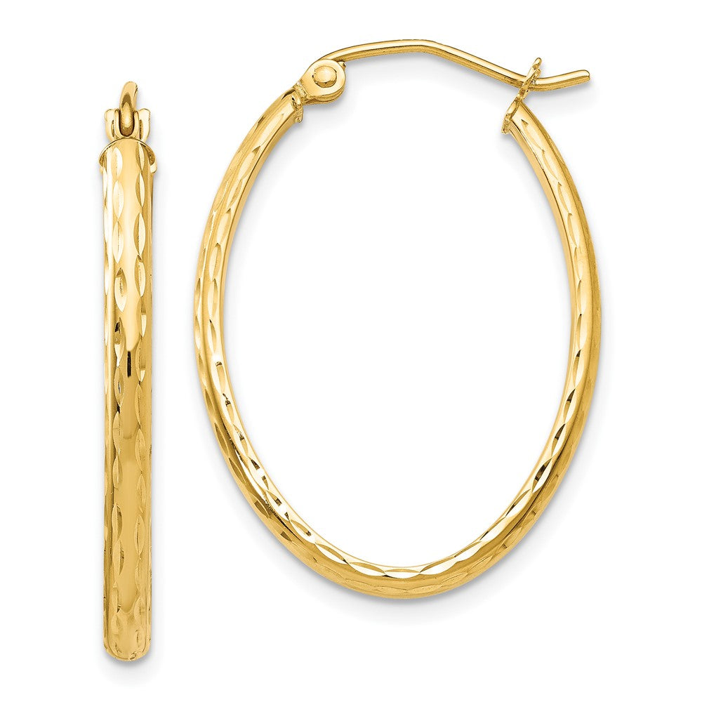 10K Yellow Gold Lightweight Diamond-Cut Oval Hoop Earrings