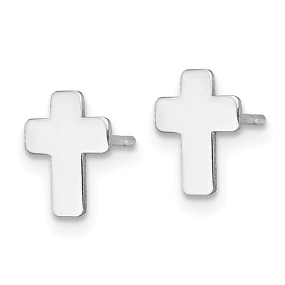 10K White Gold Polished Cross Post Earrings