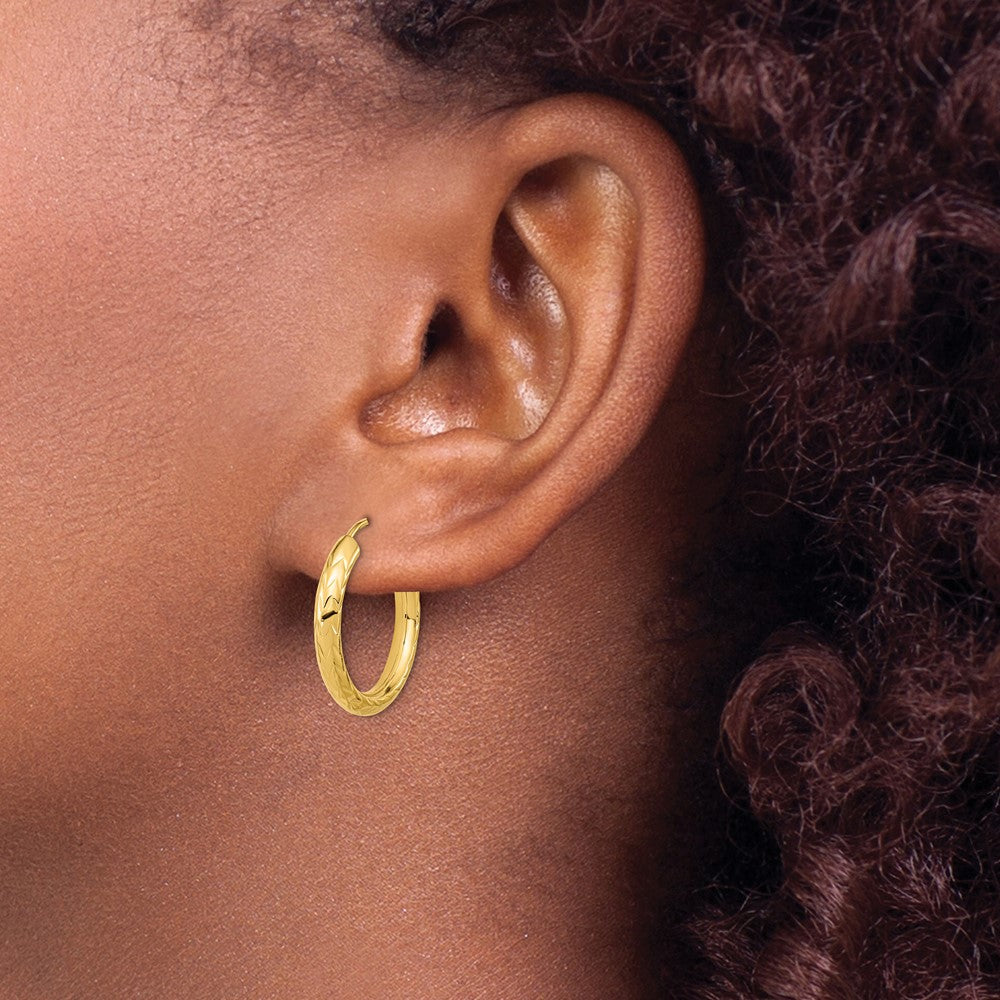 10K Yellow Gold Polished & D/C Endless Hoop Earrings