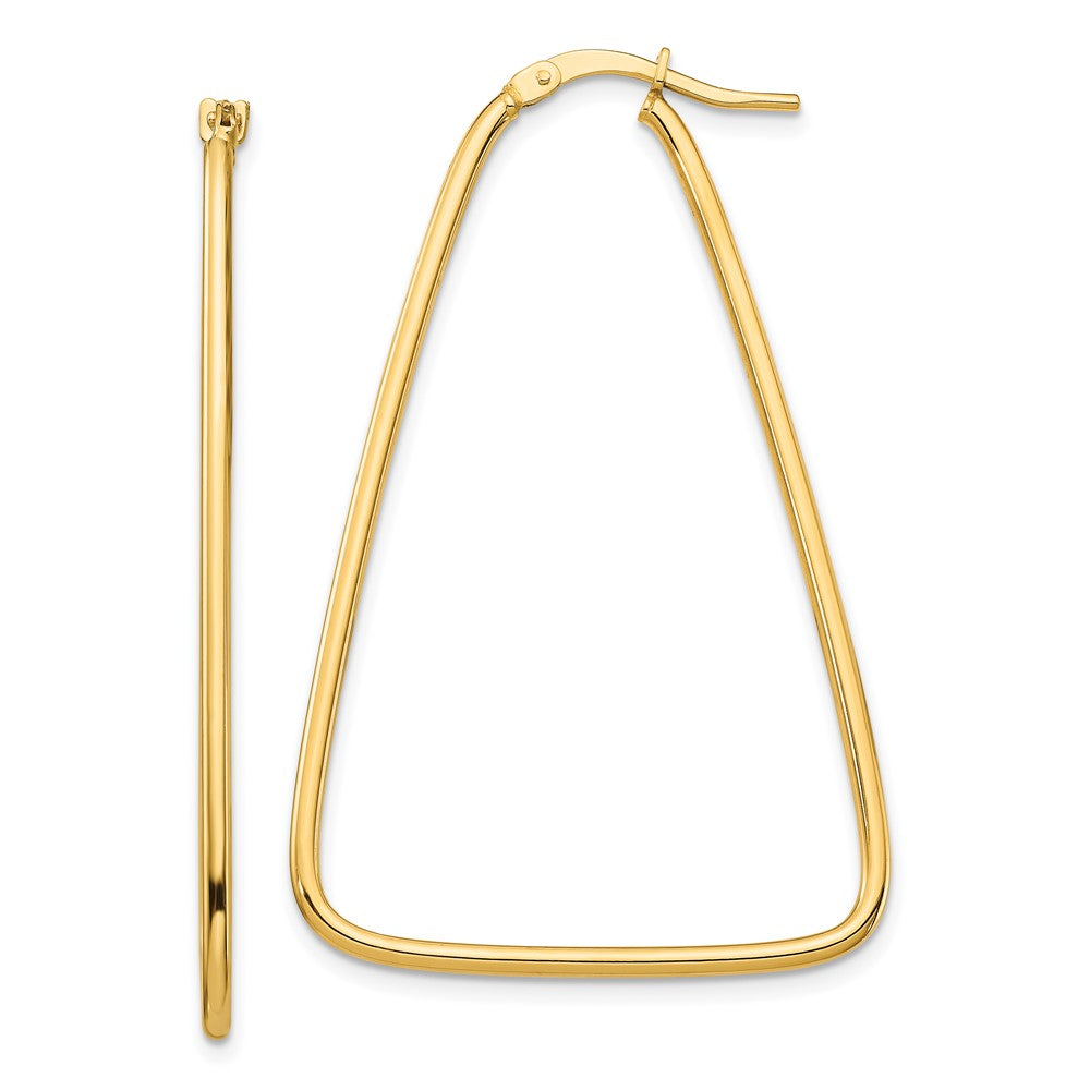 10K Yellow Gold 1.5mm Polished Large Triangle Dangle Hoop Earrings