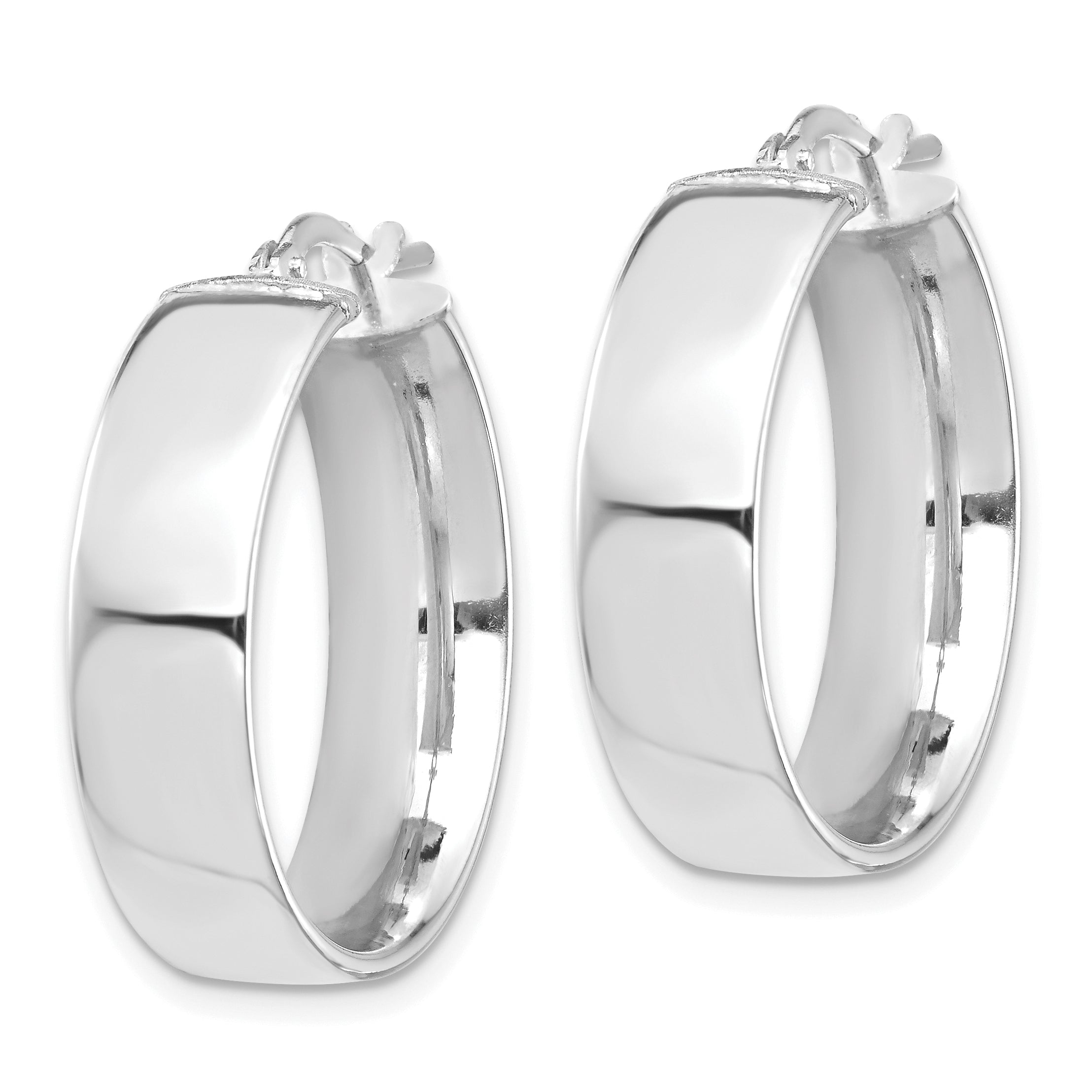 10K White Gold High Polished 7mm Hoop Earrings