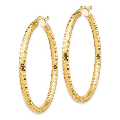 10K Yellow Gold 10K 3X35mm Diamond-Cut Hoop Earrings