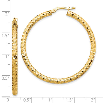 10K Yellow Gold 10K 3X35mm Diamond-Cut Hoop Earrings