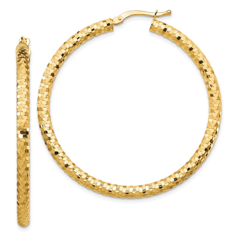 10K Yellow Gold 10K 3X35mm Diamond-Cut Hoop Earrings
