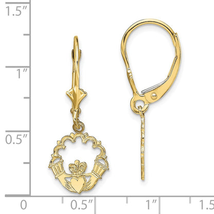 10K Yellow Gold Polished Claddagh Leverback Earrings