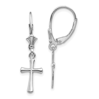 10K White Gold 10K Cross Leverback Earrings