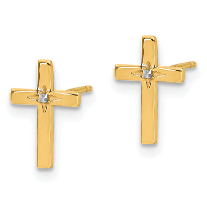 10K Yellow W/Rhodium And White Rhodium Cross Post Earrings