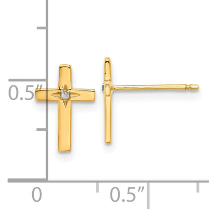 10K Yellow W/Rhodium And White Rhodium Cross Post Earrings