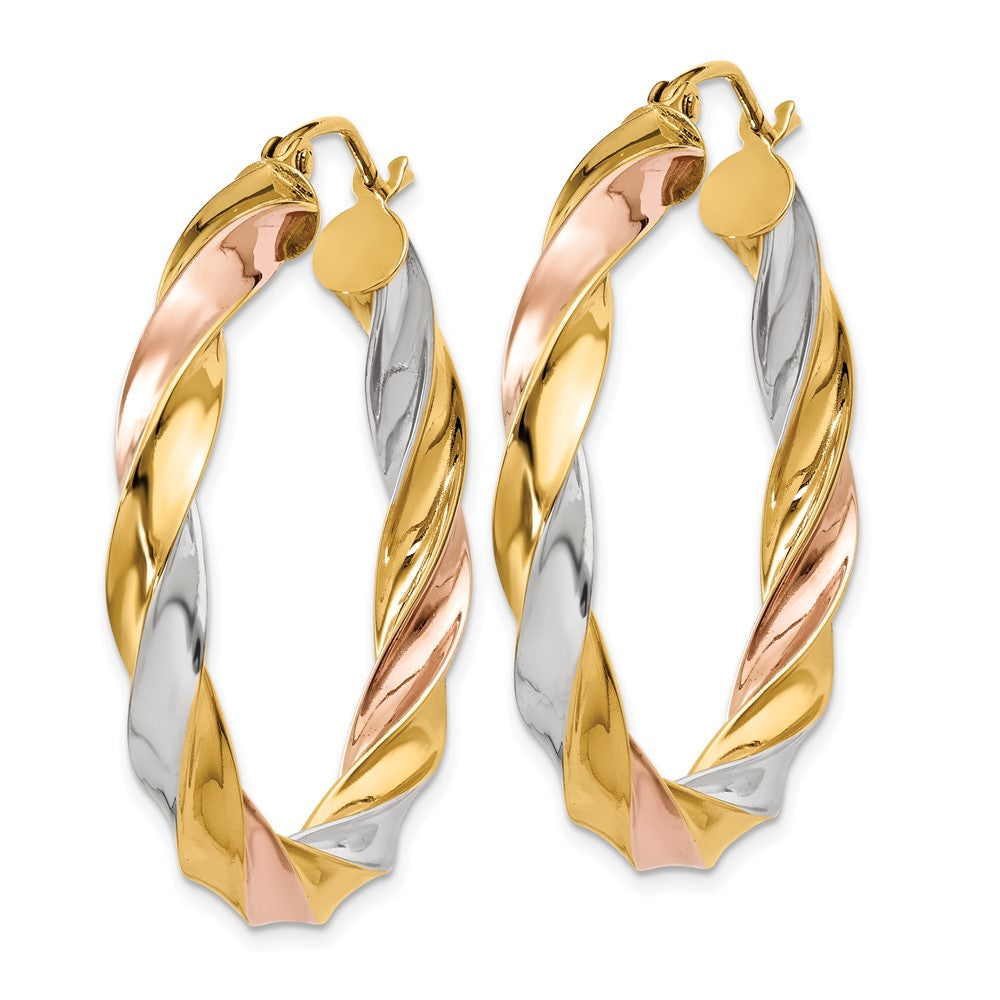 10K Tri Color Tri-Color Light Twisted Hoop Earrings
