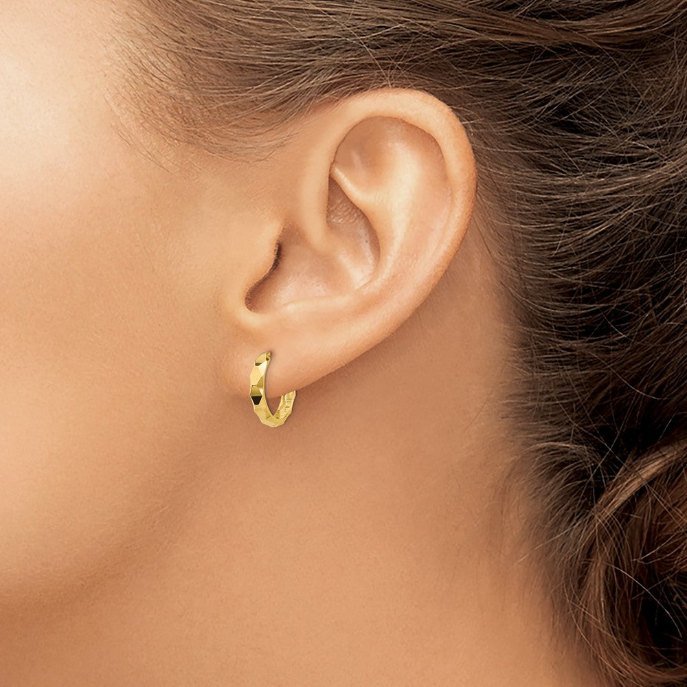 10K Yellow Gold Diamond-Cut Hoop Earrings
