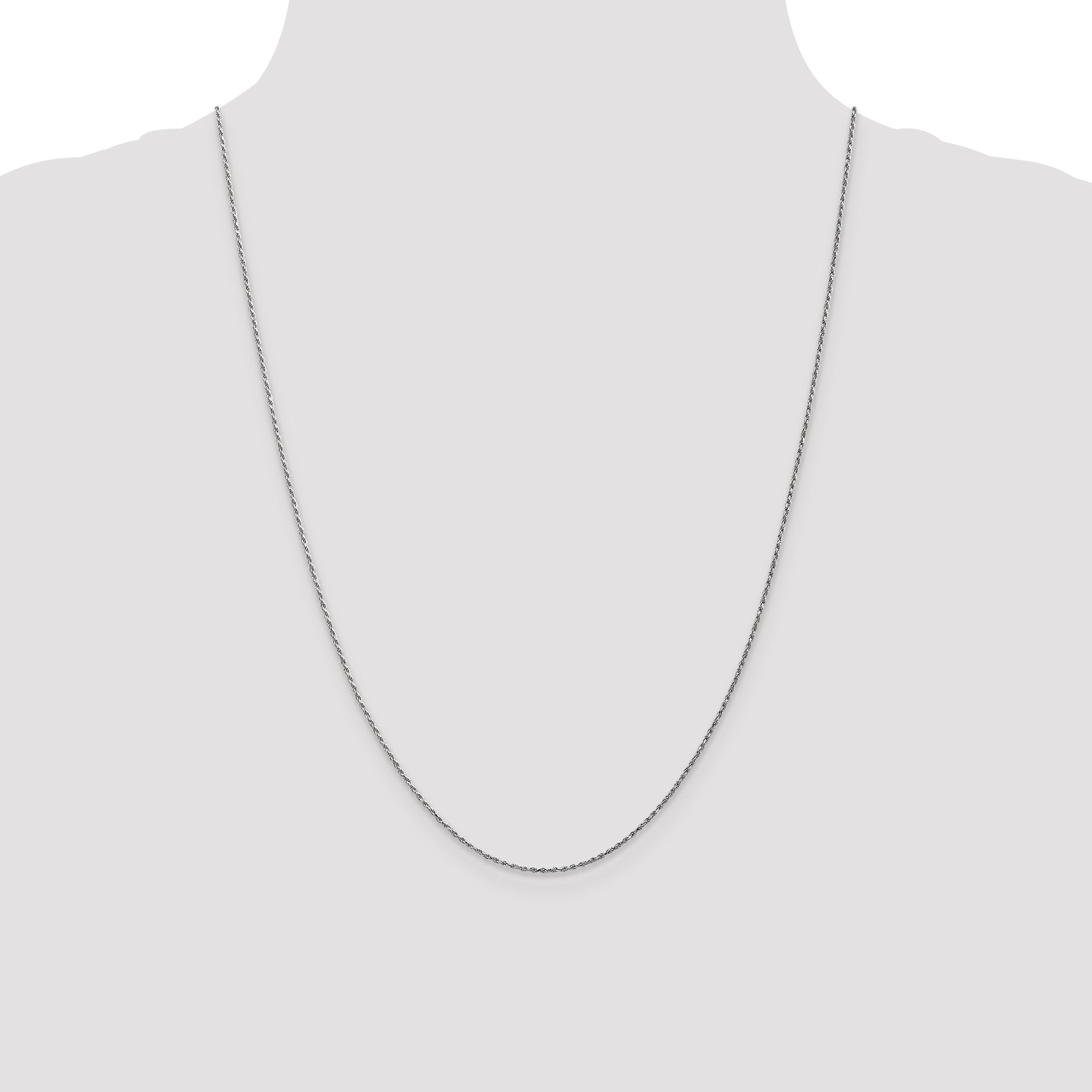 24 Inch 10K White Gold 1.15mm Diamond Cut Machine Made Rope Chain Necklace