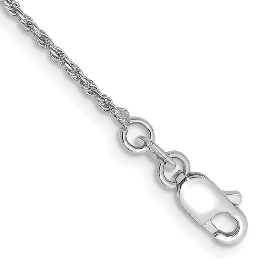 10k White Gold 1.15mm D/C Machine Made Rope Chain Bracelet
