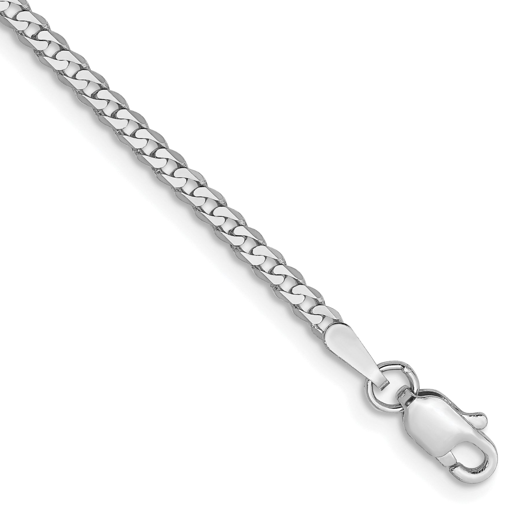 10K White Gold Wg 2.2mm Flat Beveled Curb Chain Bracelet