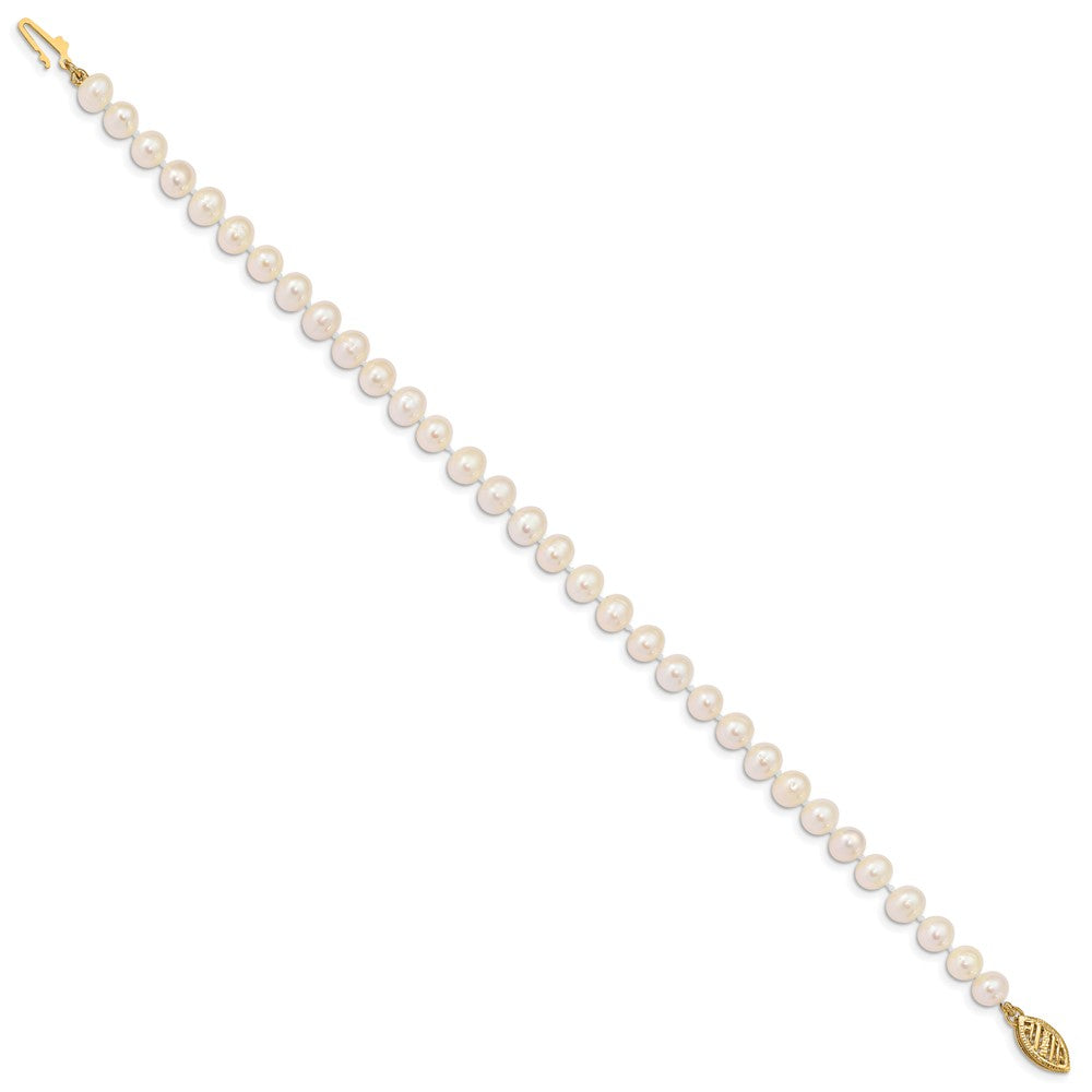 10K Yellow Gold 5-6mm White Near-Round Freshwater Cultured Pearl 7.5 Inch Bracelet