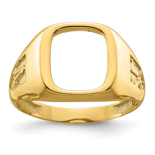 10K Yellow Gold Men'S Polished And Textured Masonic Ring Mounting
