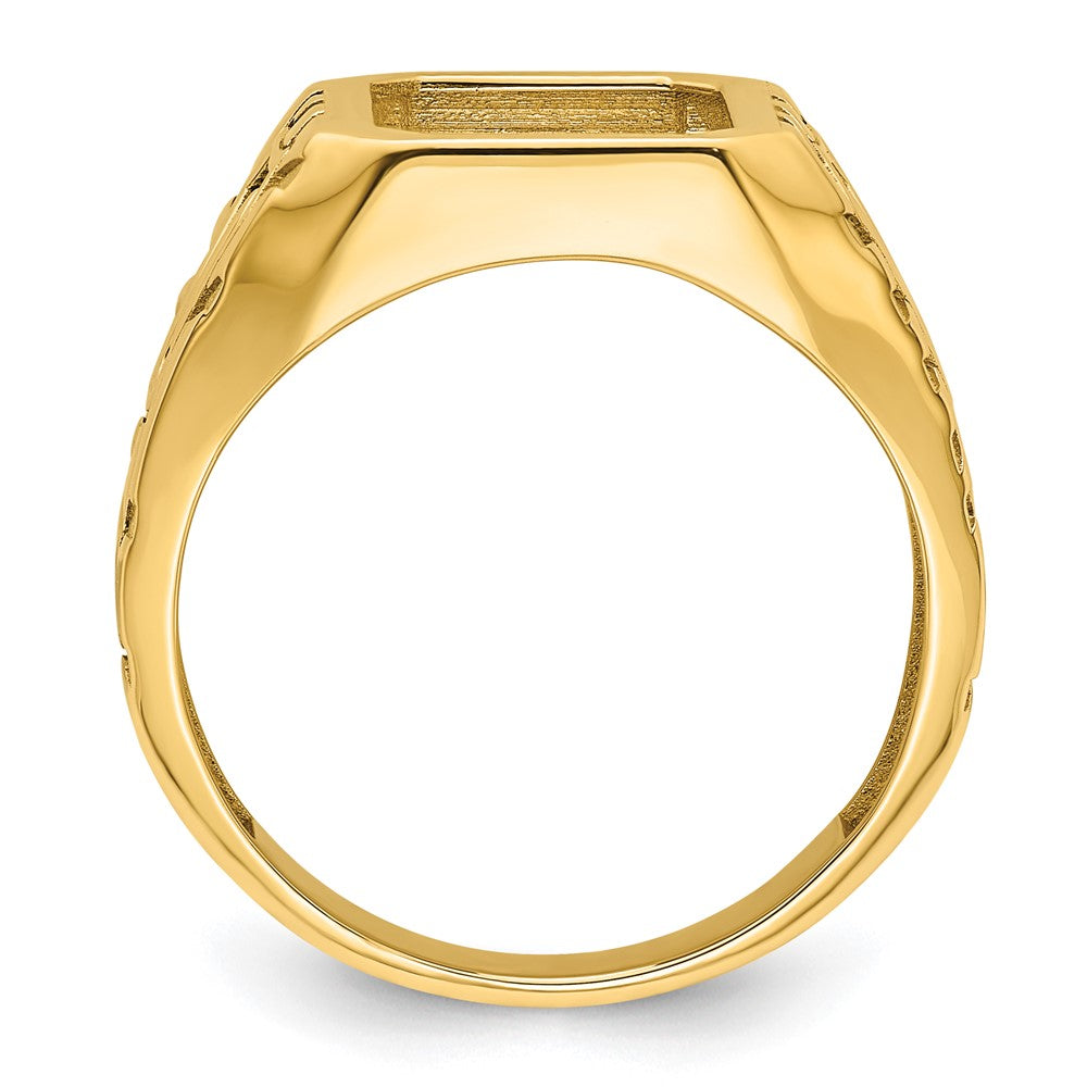10K Yellow Gold Men'S Polished And Grooved Masonic Ring Mounting