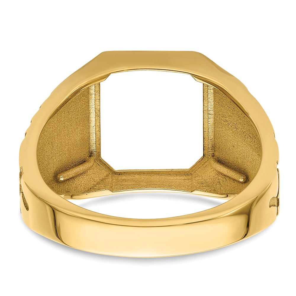 10K Yellow Gold Men'S Polished And Grooved Masonic Ring Mounting