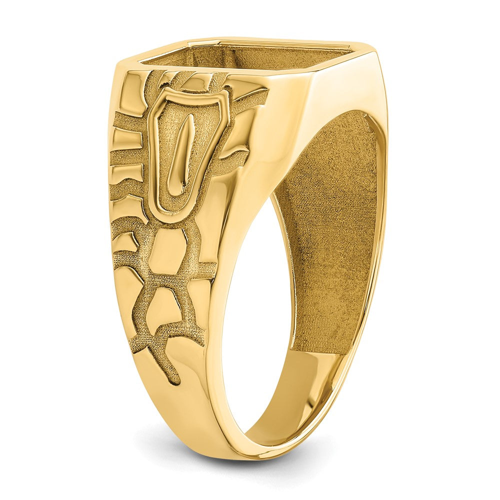 10K Yellow Gold Men'S Polished And Grooved Masonic Ring Mounting