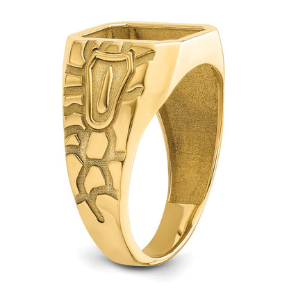 10K Yellow Gold Men'S Polished And Grooved Masonic Ring Mounting