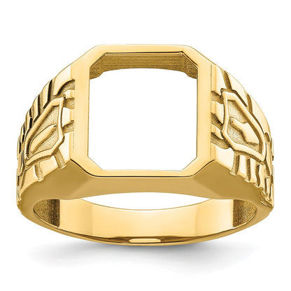 10K Yellow Gold Men'S Polished And Grooved Masonic Ring Mounting