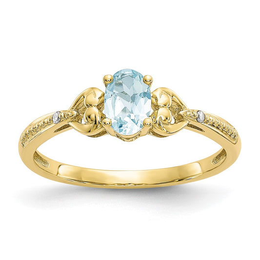10K Yellow Gold Aquamarine Diamond Ring