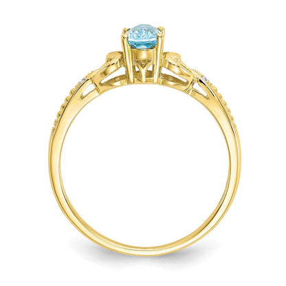 10K Yellow Gold Light Swiss Blue Topaz and Real Diamond Ring