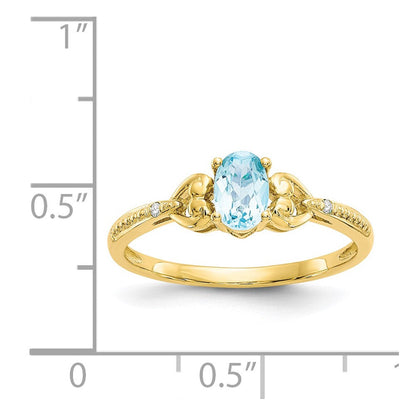 10K Yellow Gold Light Swiss Blue Topaz and Real Diamond Ring