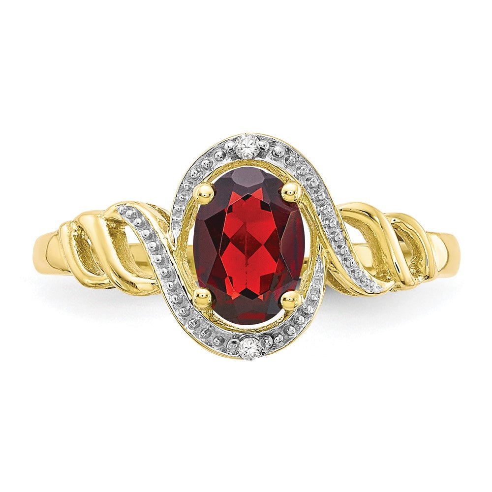 10K Yellow Gold Garnet and Real Diamond Ring
