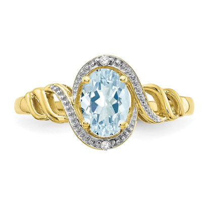 10K Yellow Gold Aquamarine and Real Diamond Ring