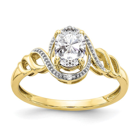 10K Yellow Gold 10K White Topaz And Diamond Ring