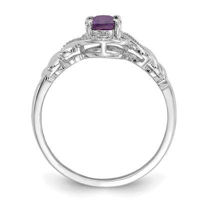 10K White Gold Amethyst And Diamond Ring