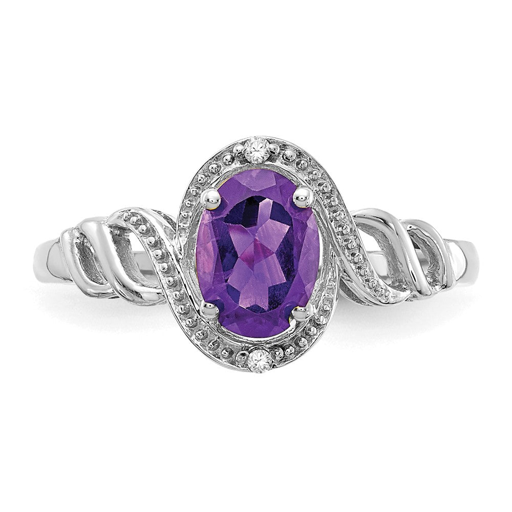 10K White Gold Amethyst And Diamond Ring