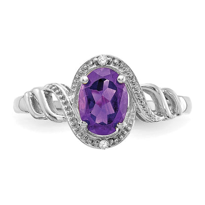 10K White Gold Amethyst And Diamond Ring