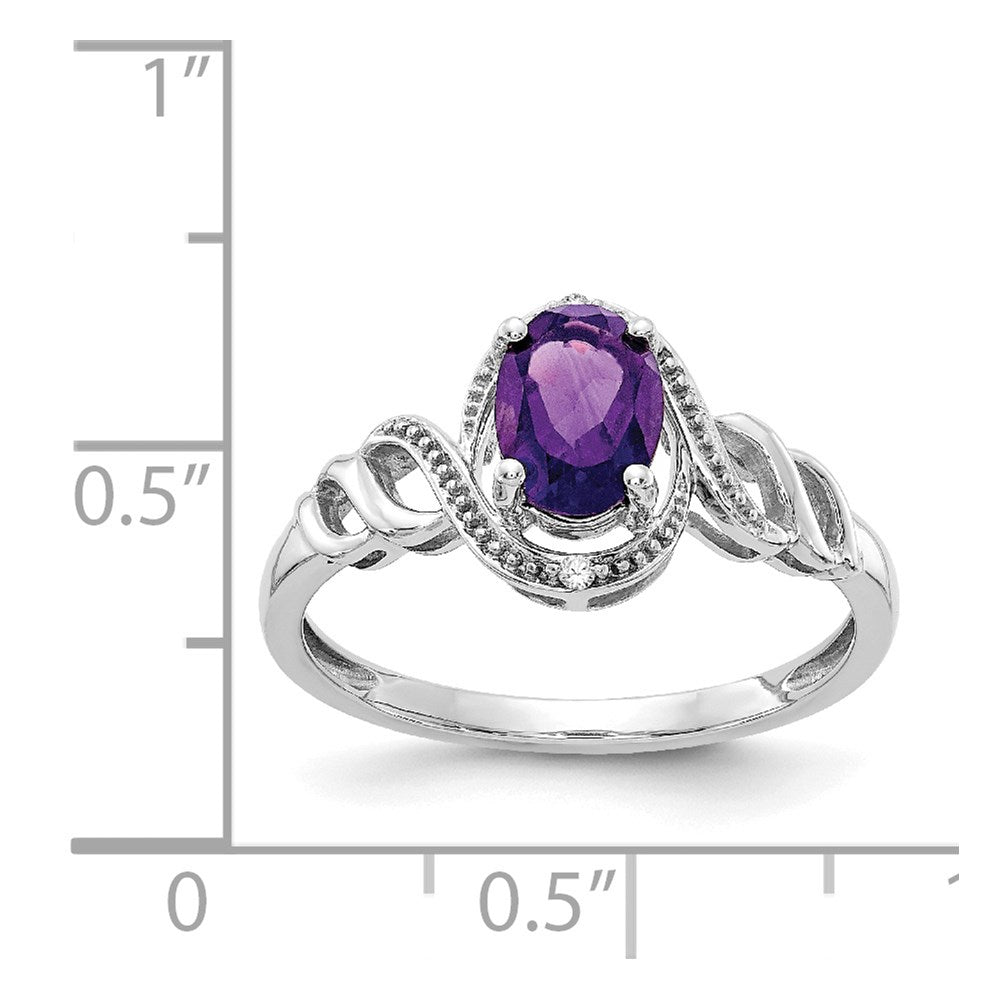 10K White Gold Amethyst And Diamond Ring