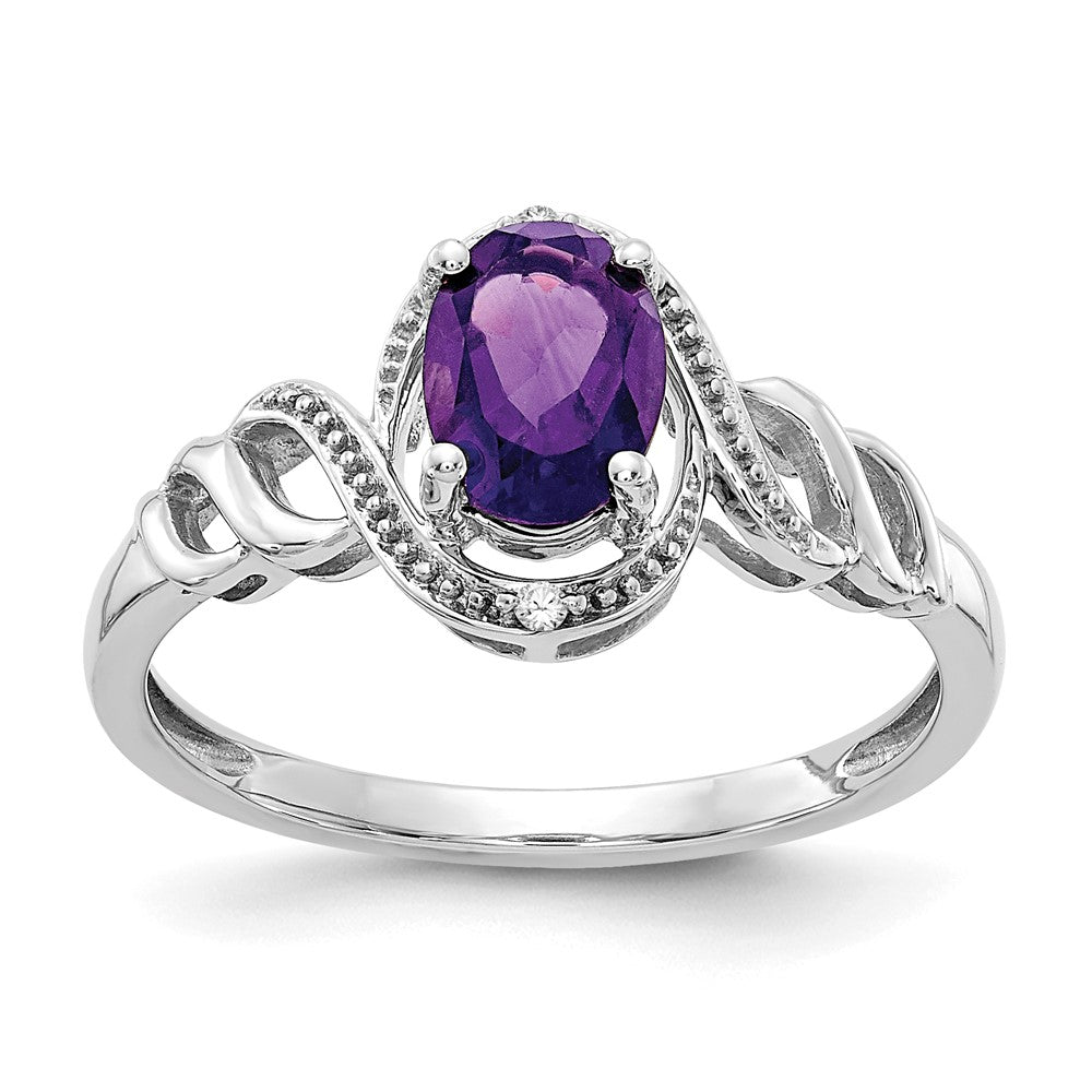 10K White Gold Amethyst And Diamond Ring