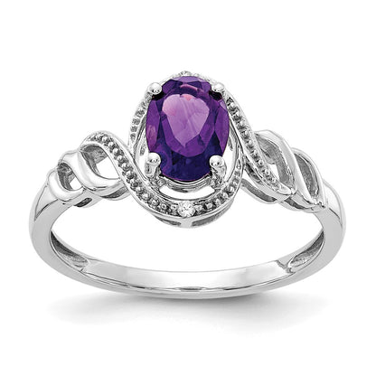 10K White Gold Amethyst And Diamond Ring