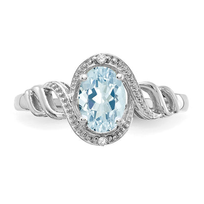 10K White Gold Aquamarine And Diamond Ring