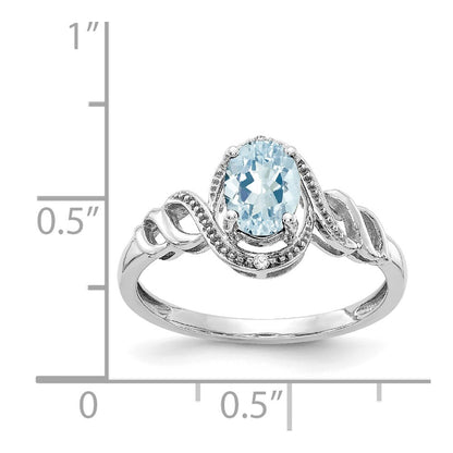 10K White Gold Aquamarine And Diamond Ring