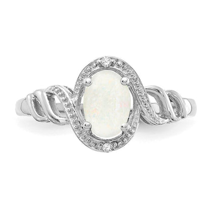 14K White Gold Opal and Real Diamond Ring