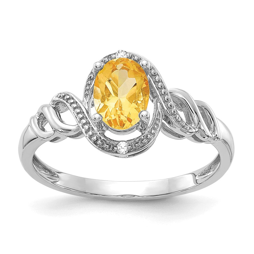 14K White Gold Citrine and Real Diamond Ring