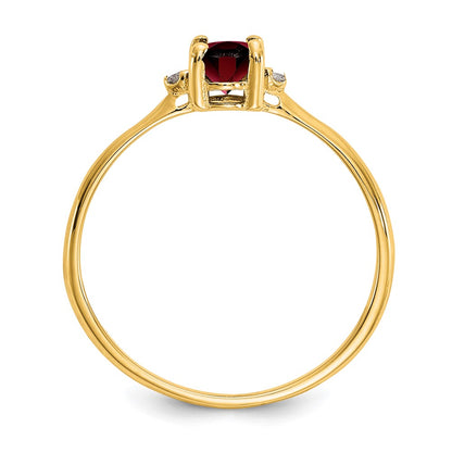 10K Yellow Gold Polished Geniune Real Diamond & Garnet Birthstone Ring