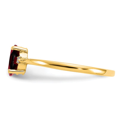 10K Yellow Gold Polished Geniune Real Diamond & Garnet Birthstone Ring