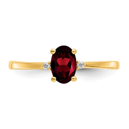 10K Yellow Gold Polished Geniune Real Diamond & Garnet Birthstone Ring