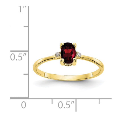 10K Yellow Gold Polished Geniune Real Diamond & Garnet Birthstone Ring