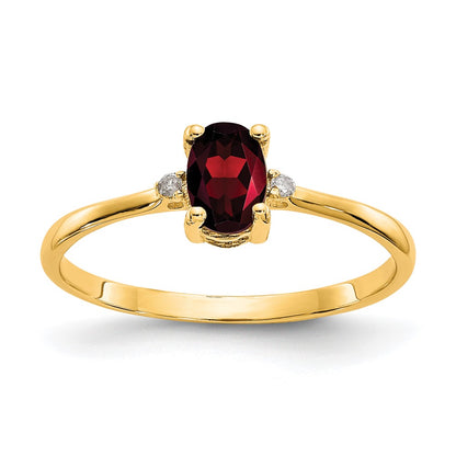 10K Yellow Gold Polished Geniune Real Diamond & Garnet Birthstone Ring