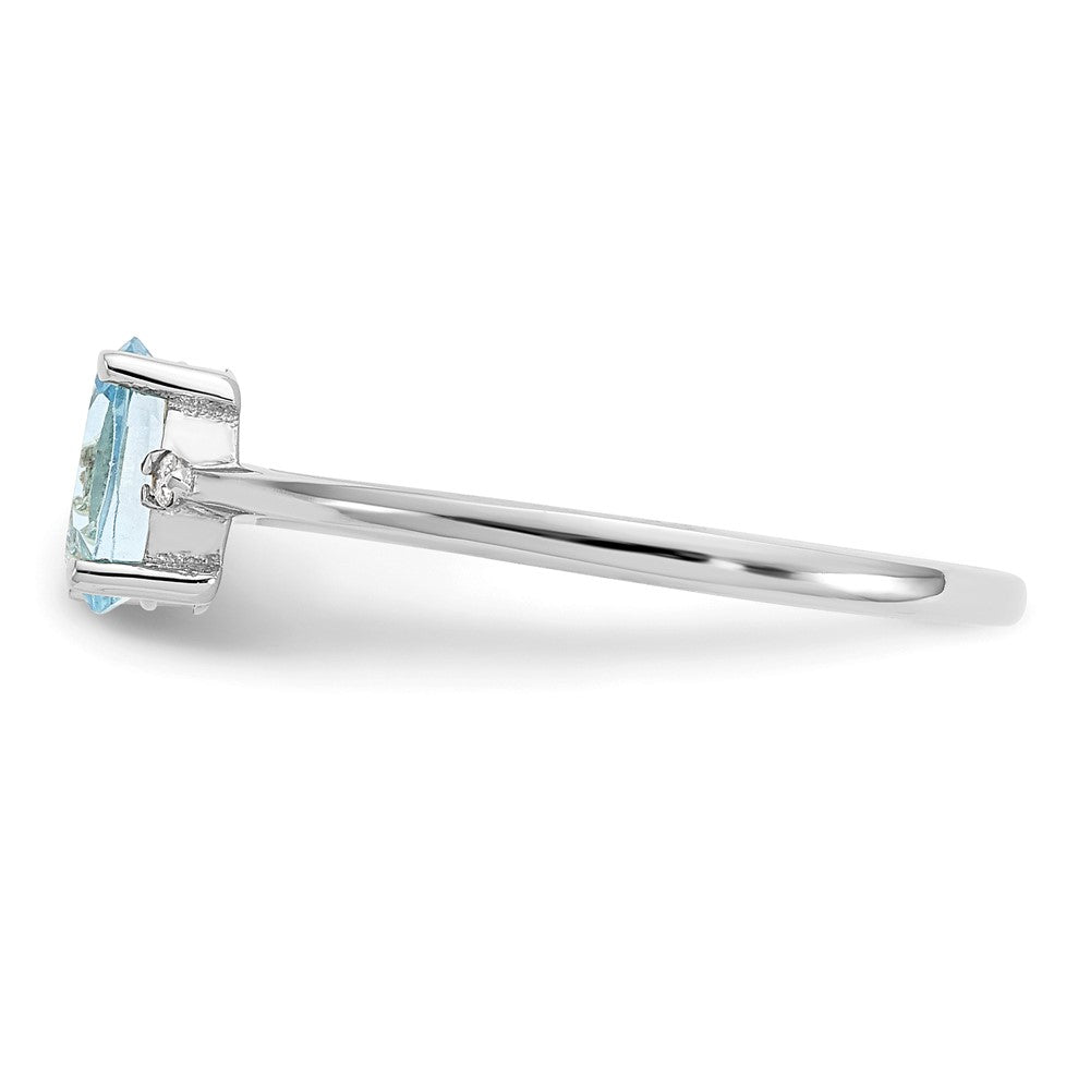 14K White Gold Polished Geniune Real Diamond & Aquamarine Birthstone Ring
