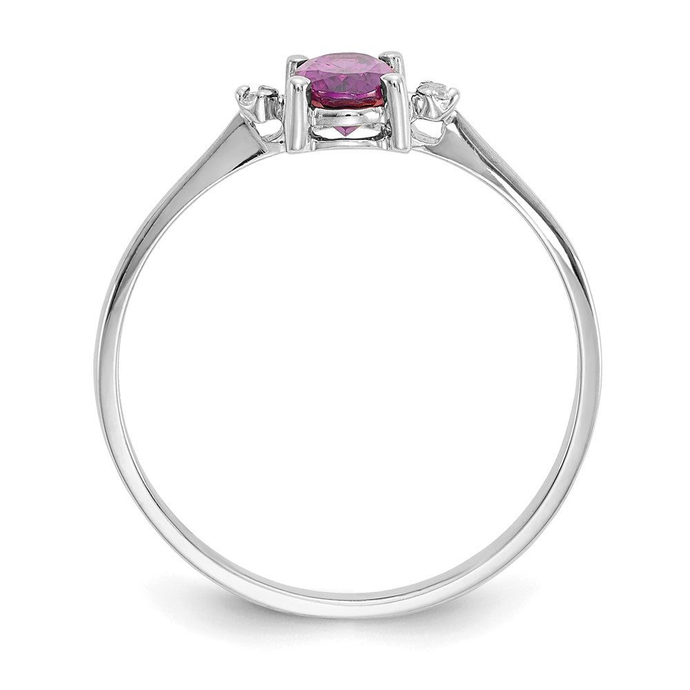 10K White Gold Wg Polished Genuine Diamond/Rhodolite Garnet Birthstone Ring