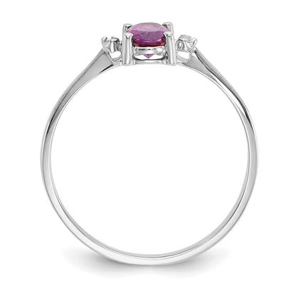10K White Gold Wg Polished Genuine Diamond/Rhodolite Garnet Birthstone Ring