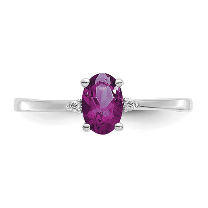 10K White Gold Wg Polished Genuine Diamond/Rhodolite Garnet Birthstone Ring